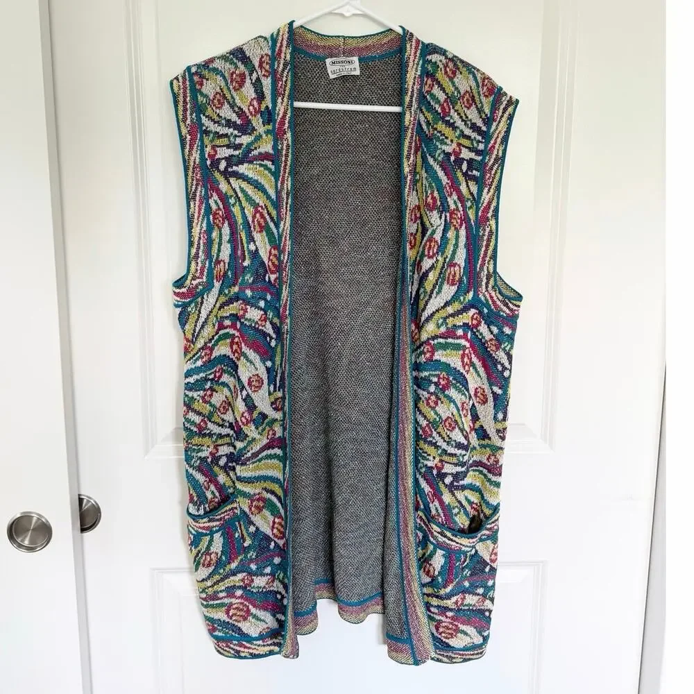 Missoni For Nordstrom Vintage Knit Double Pocket Swirl Vest Cardigan US 12